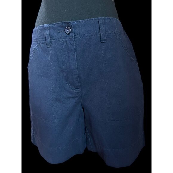 Katherine FIT CHARTER CLUB Shorts Womens, 8, Navy Button Closure Back Pockets RE - Picture 1 of 6